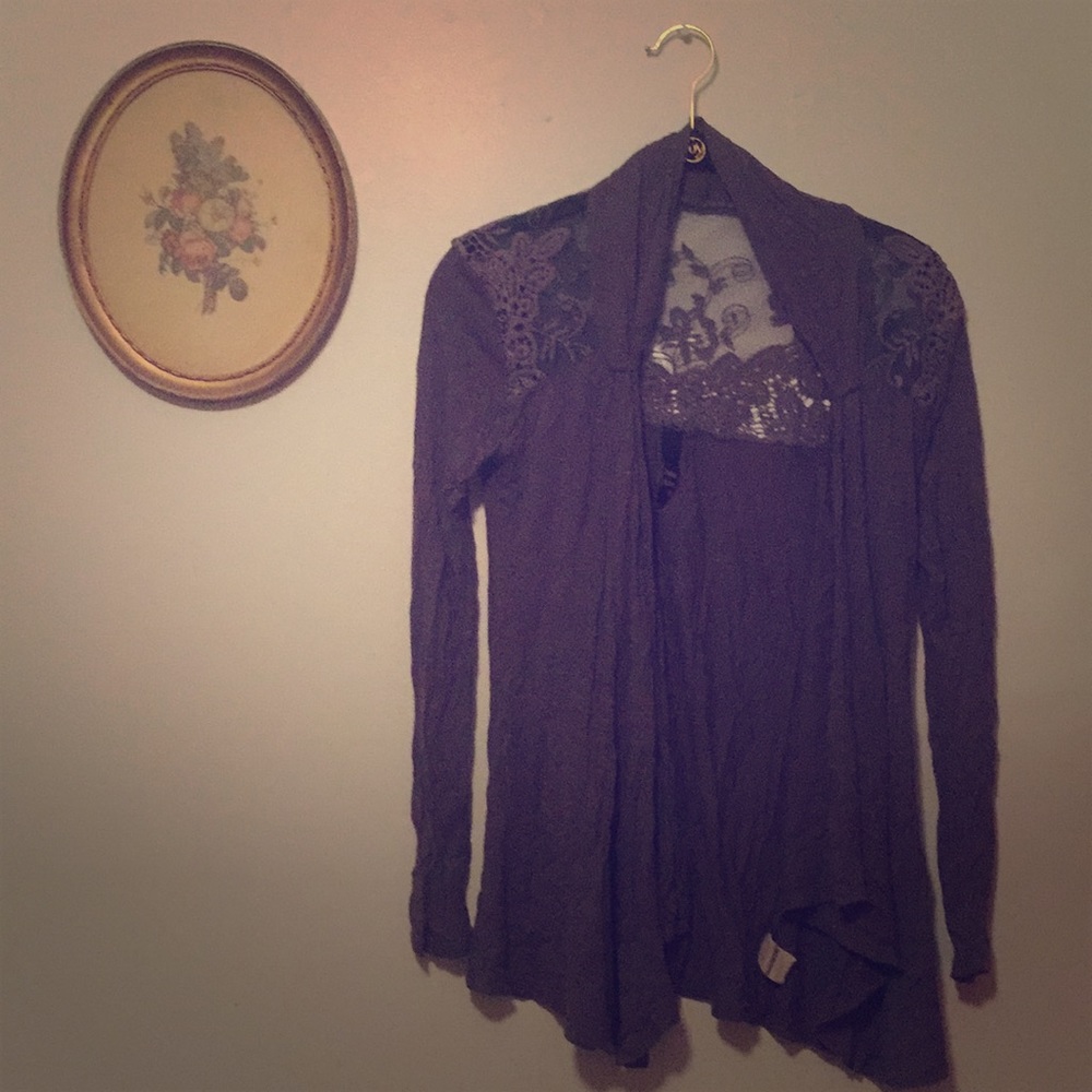 Double Heart Gray Lace Sweater